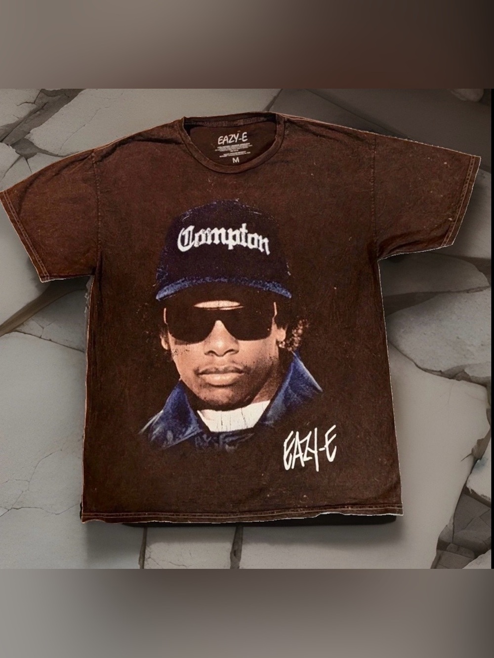 Eazy-E Mens Ruthless Records Graphic T-Shirt M Brown Compton Rap Hip Hop Tee